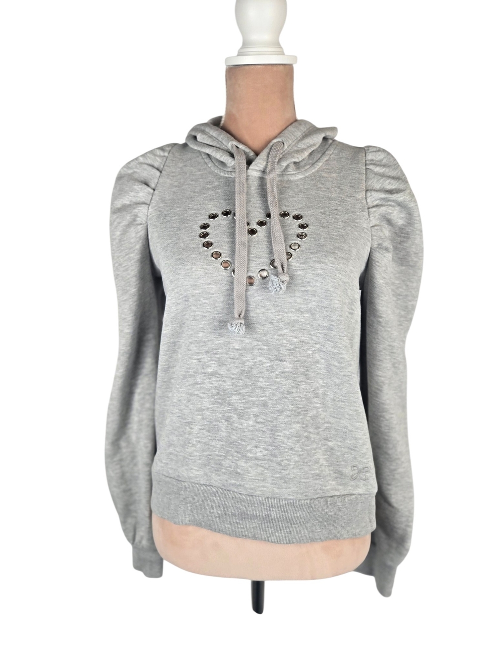 Maeve Anthropologie Puff Sleeve Grommet Heart Hoodie Sweatshirt Cotton Gray XS